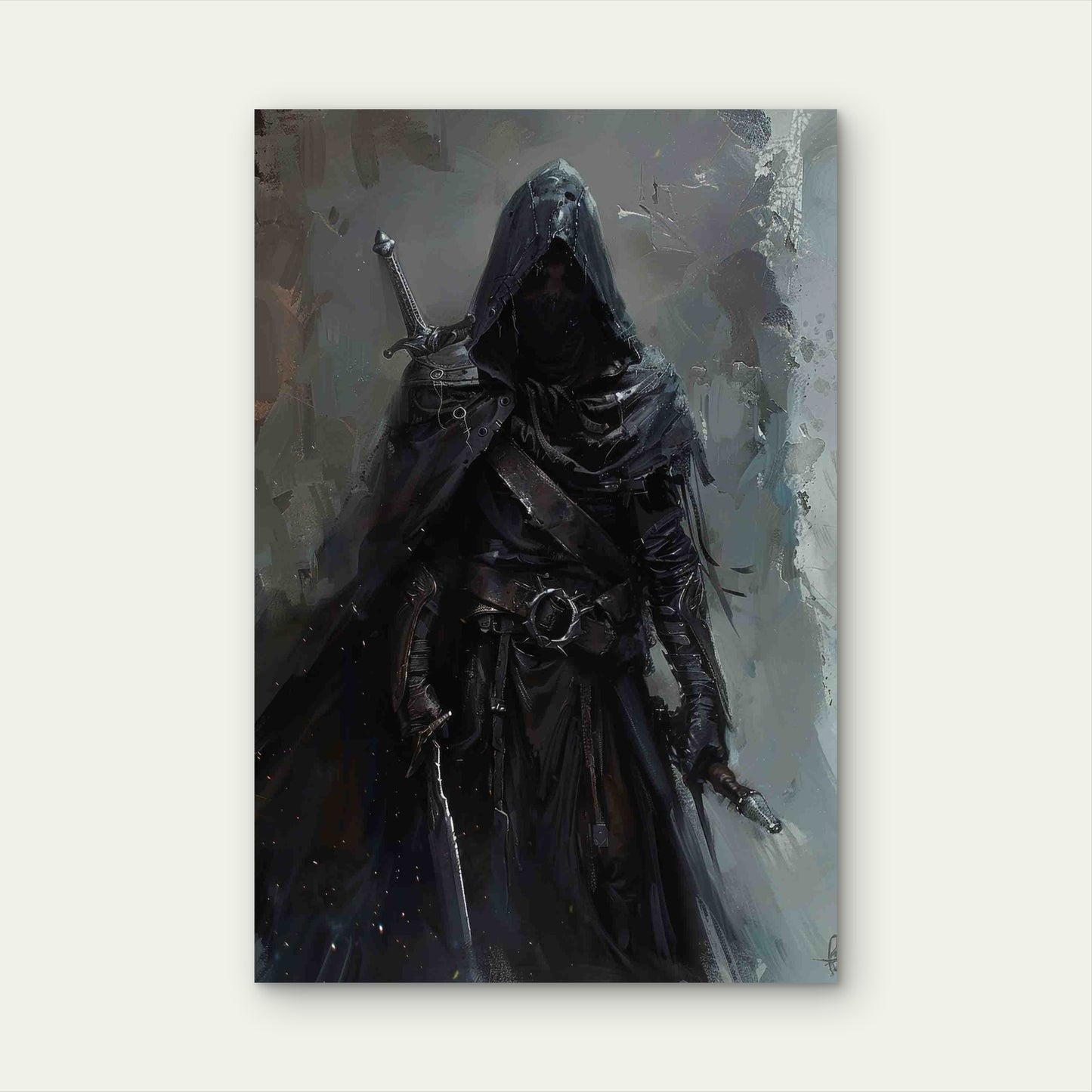 Hooded Warrior with Sword 60x90cm Metal Print Ready to Hang