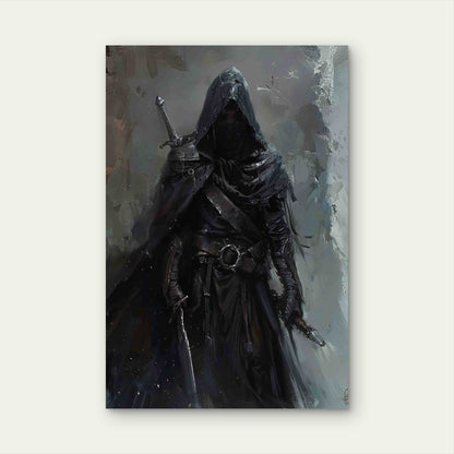 Hooded Warrior with Sword Metal Print Ready to Hang