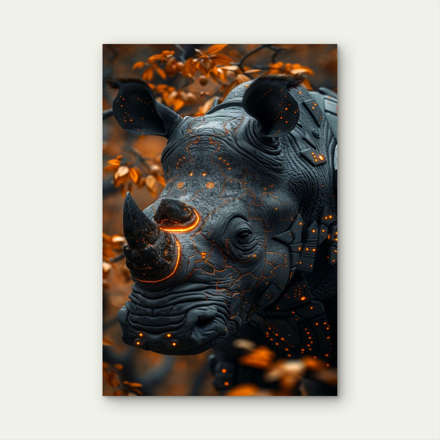 View Rhinoceros Animal With Futuristic Robotic Parts 60x90cm Metal Print Ready to Hang