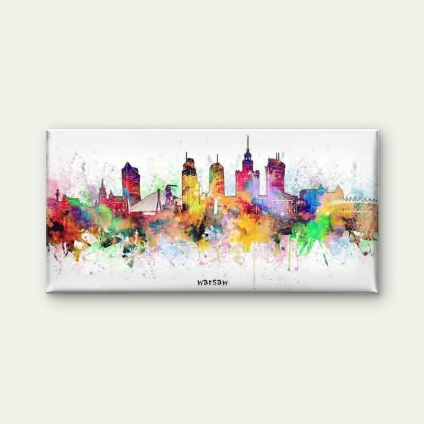 Watercolor Warsaw City Skyline Wall Art Canvas Office Home Room Framed 120x60cm