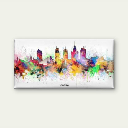 Watercolor Warsaw City Skyline Wall Art Canvas Office Home Room Framed 120x60cm