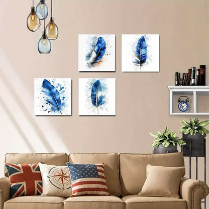 4pcs  Large Feather Elegant Modern EM   Wall Art Canvas Framed