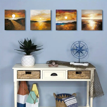 4pcs Sunset Over Lake Wall Art Canvas Framed