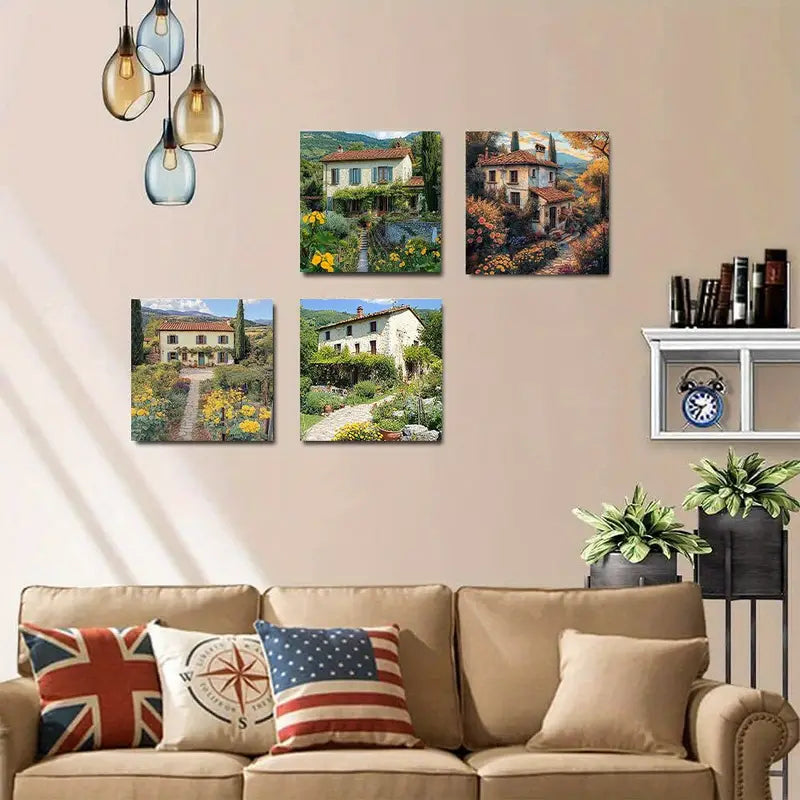 4pcs Vintage Farmhouse Floral Canvas Wall Art Canvas Framed