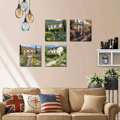 4pcs Vintage Farmhouse Floral Canvas Wall Art Canvas Framed