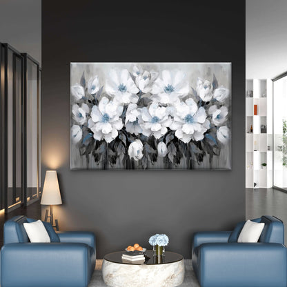 Blue Toned White Flowers Black and White Wall Art Decor 100% Australian Made