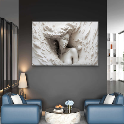 Neutral Colored Mural Statue Girl in Waves Wall Art Decor 100% Australian Made