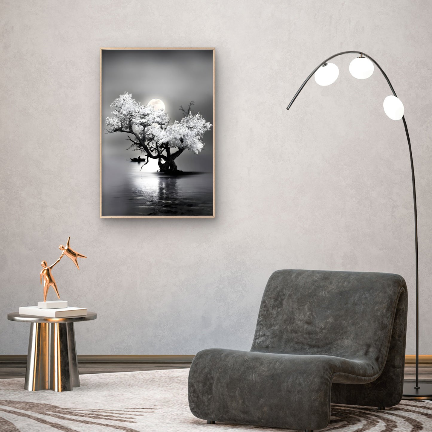 Bella Home Amazing Night View of Tree on Lake with Full Moon Print Canvas Ready to hang