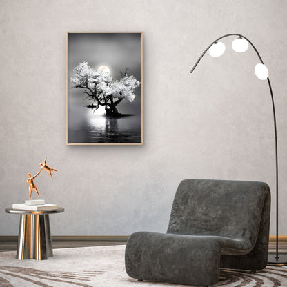 Bella Home Amazing Night View of Tree on Lake with Full Moon Print Canvas Ready to hang