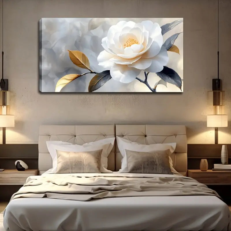Beautiful White Flowers Floral Wall Art Canvas Office Home Room Framed 120x60cm