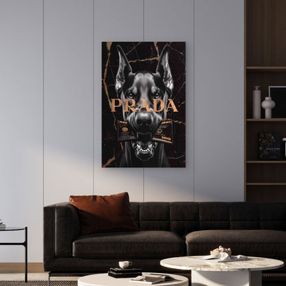 Doberman Dog Black Marble Gold Typographic 60x90cm Metal Print Ready to Hang