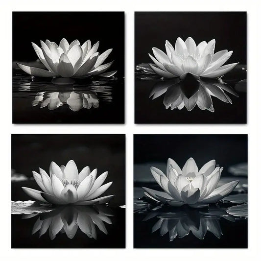 4pcs Vintage Style Lotus Design  LD  Wall Art Canvas Framed