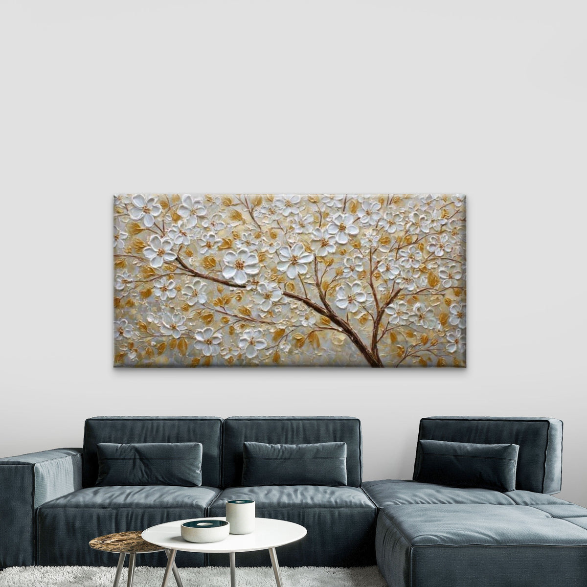 Large Yellow Tree Painting Wall Art Canvas Office Home Room Framed 120x60cm