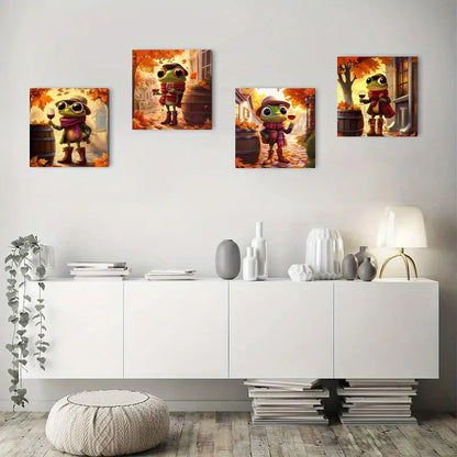 4pcs  Frog Wine Heels  Wall Art Canvas Framed