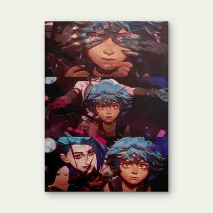 Shattered Glass Blue-Haired 60x90cm Metal Print Ready to Hang