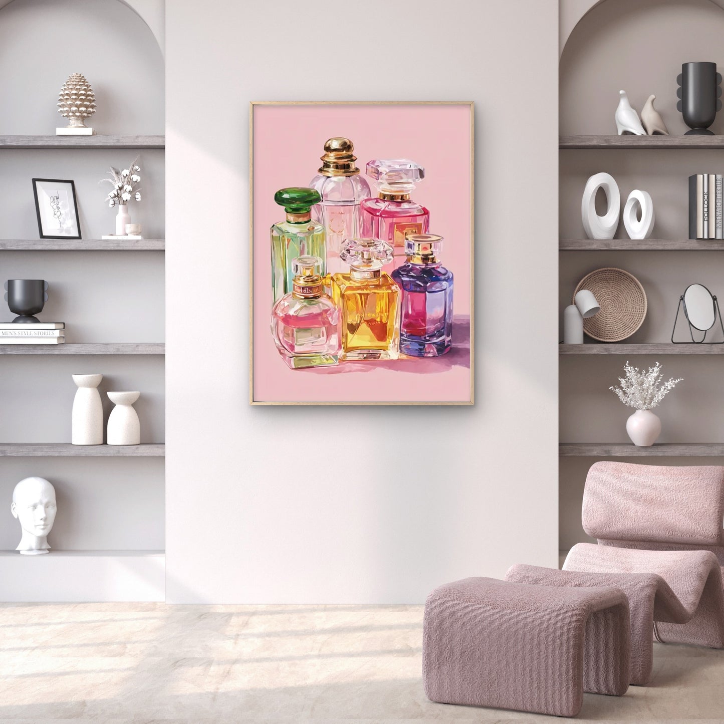 Modern Minimalist Pastel Pink Perfume Bottles Fashion Home Decor Premium Quality Poster Print Choose Your Sizes