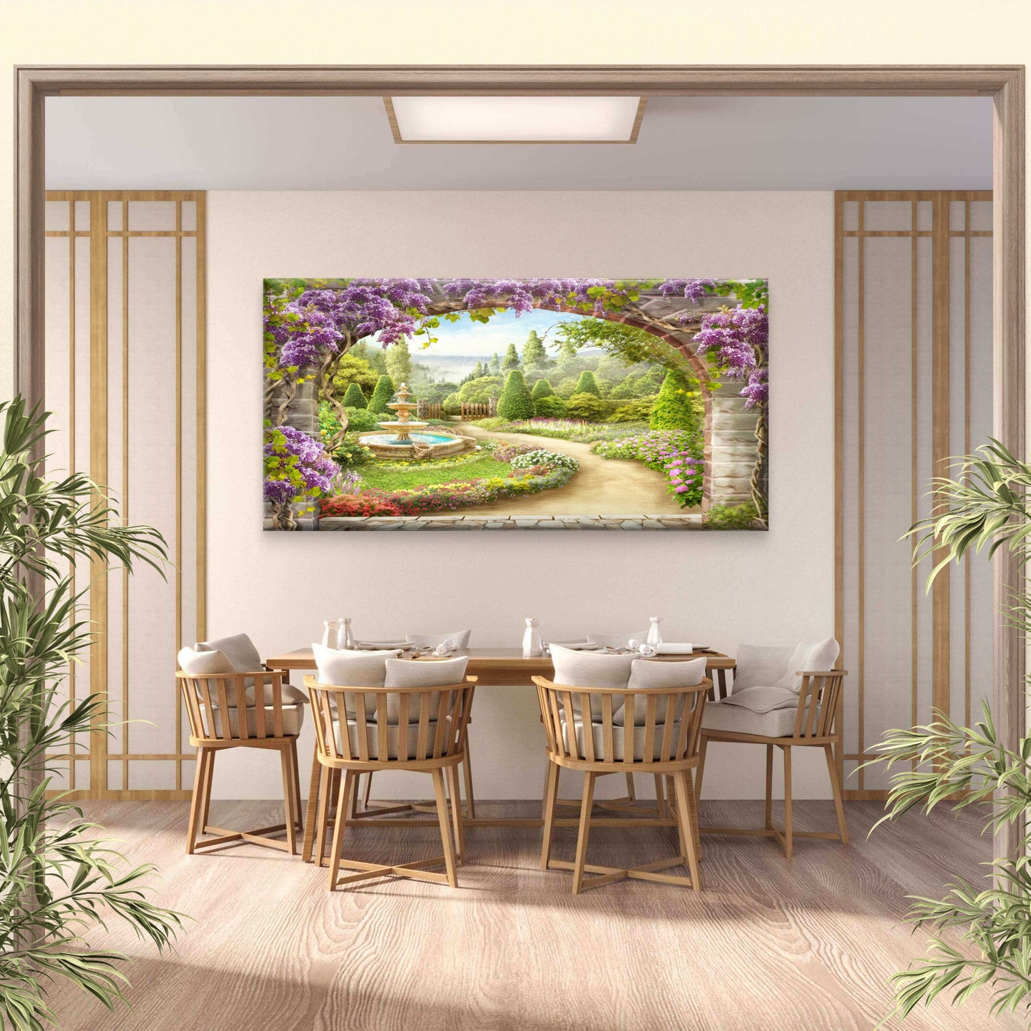 Japan Wisteria Flower Arch Wall Art Canvas Office Home Room Framed 120x60cm