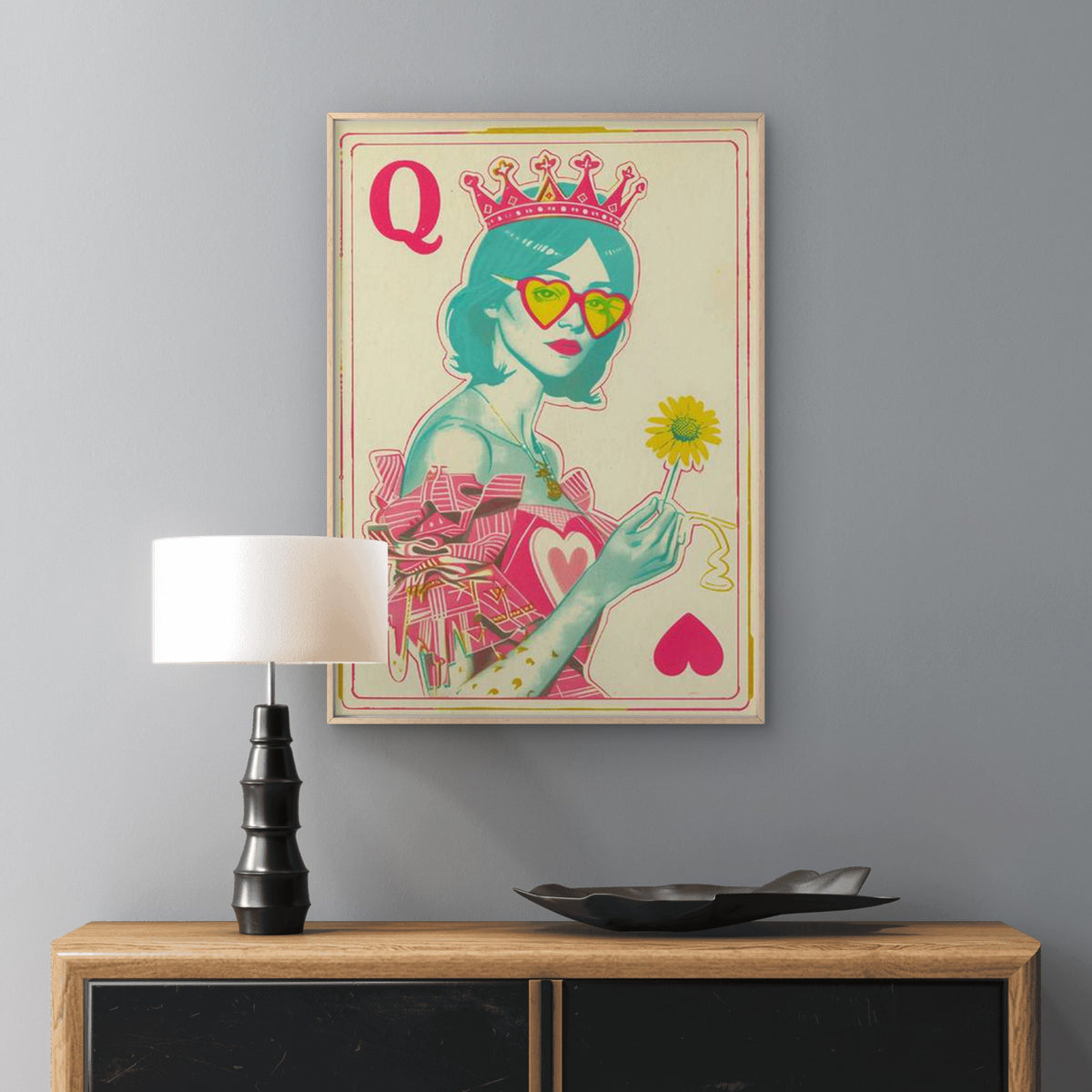Retro Queen of Hearts with Crowns and Q Symbol Fashion Home Decor Premium Quality Poster Print Choose Your Sizes