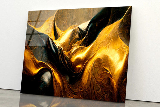 Black And Gold Waves Abstract  Acrylic Glass Print Tempered Glass Wall Art 100% Made in Australia Ready to Hang