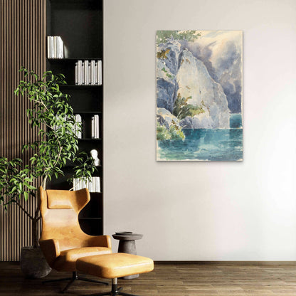 Vintage Blue Lake Mountain Cliff 60x90cm Metal Print Ready to Hang