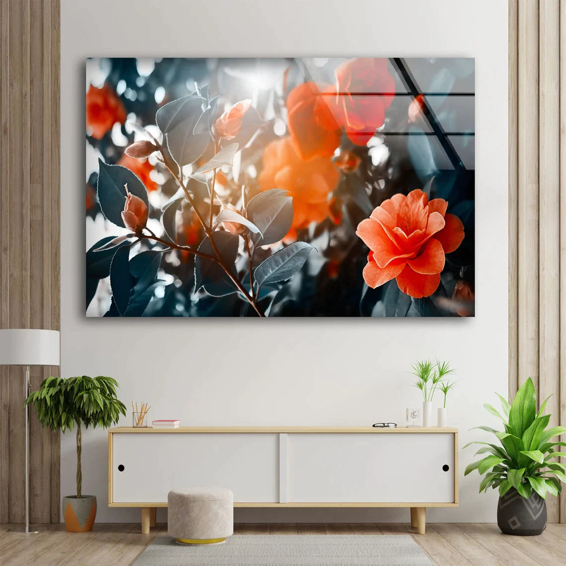 Red Flowers Tree Bush UV Direct Aluminum Print Australian Made Quality