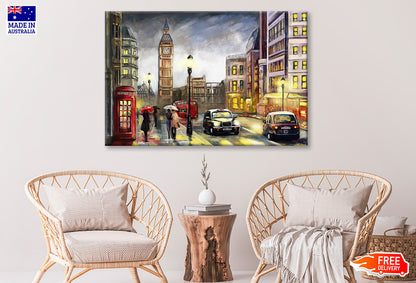 Big Ben Street View London Watercolor Painting Wall Art Limited Edition High Quality Print