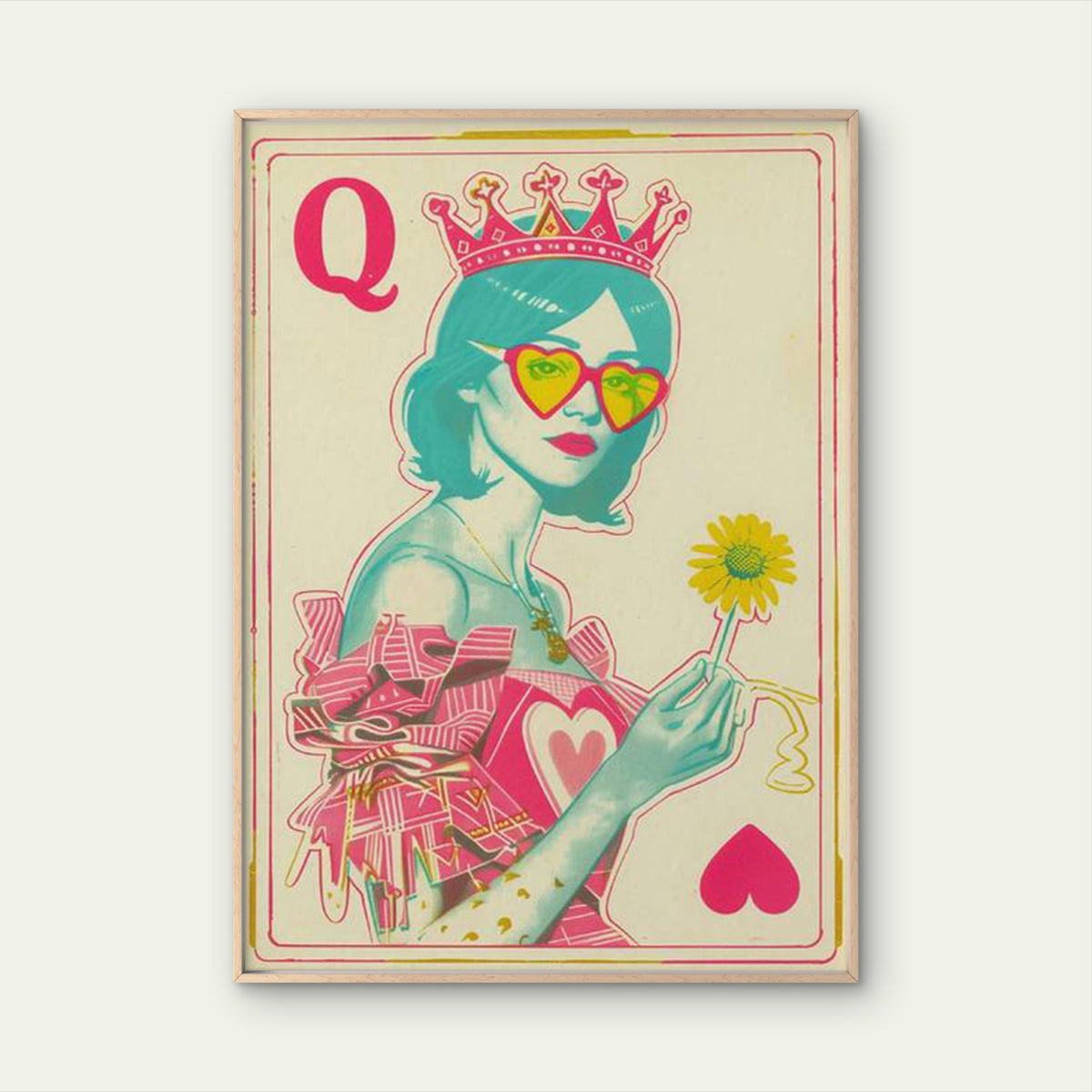 Retro Queen of Hearts with Crowns and Q Symbol Fashion Home Decor Premium Quality Poster Print Choose Your Sizes