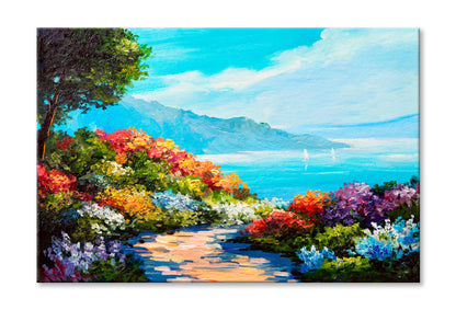 Colorful Flowers, Summer Seascape Oil Painting Limited Edition High Quality Print Stretched Canvas None