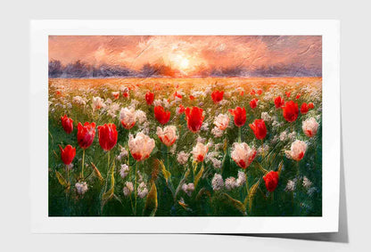 Colorful Drawing of Netherlands Flower Harvest Fields Wall Art Limited Edition High Quality Print