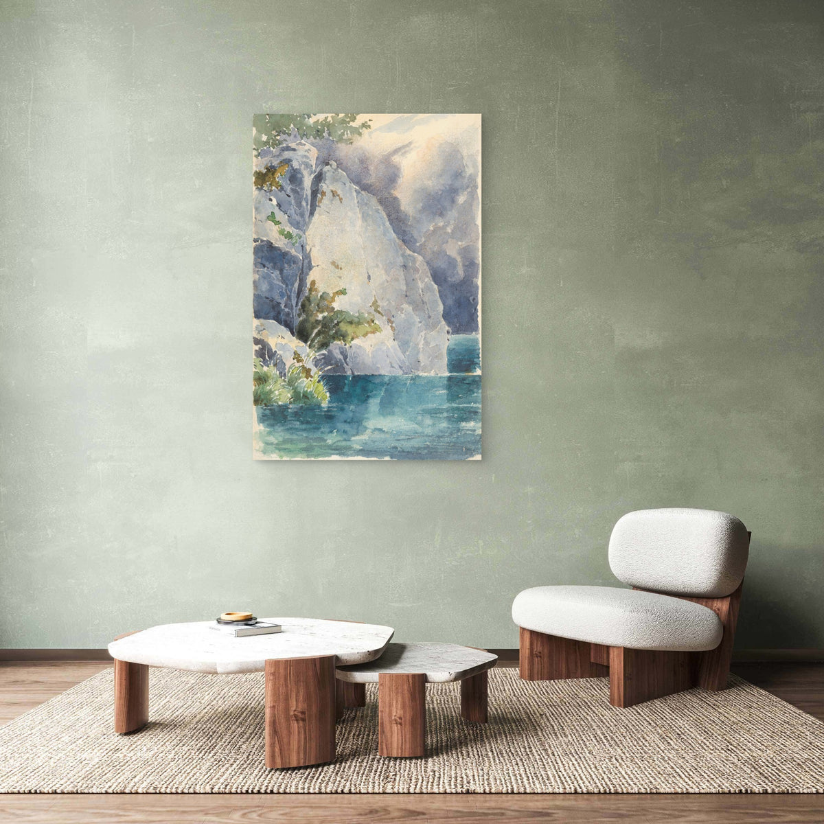 Vintage Blue Lake Mountain Cliff 60x90cm Metal Print Ready to Hang