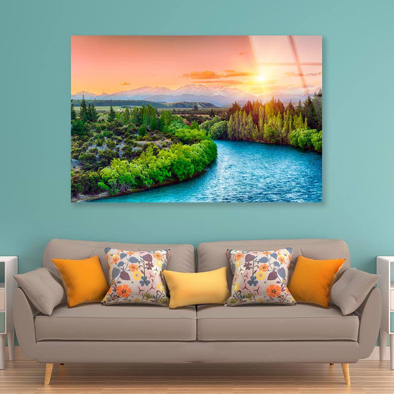 River Running Through a Lush Green Forest Acrylic Glass Print Tempered Glass Wall Art 100% Made in Australia Ready to Hang