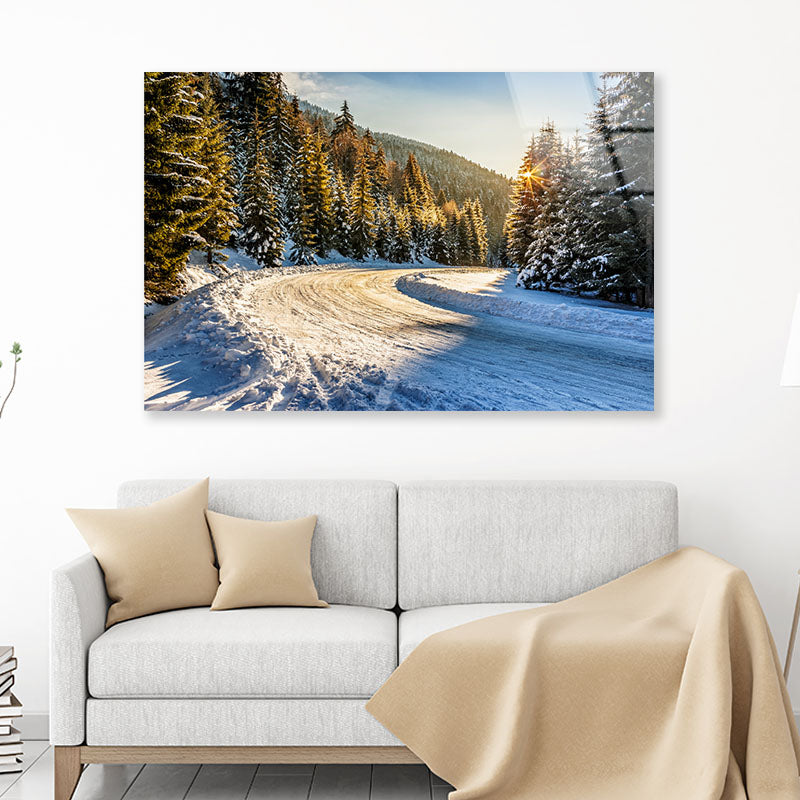 Snowy Road Acrylic Glass Print Tempered Glass Wall Art 100% Made in Australia Ready to Hang