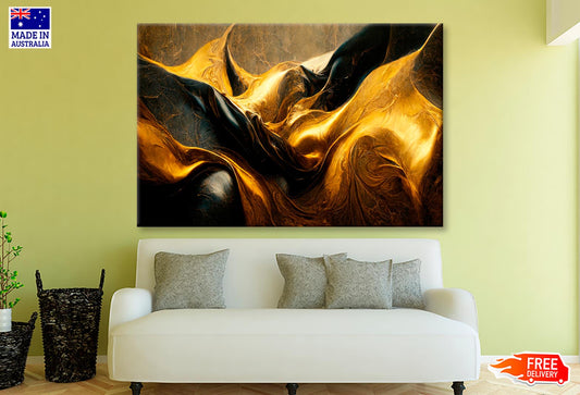 Black And Gold Waves Abstract Wall Art Decor 100% Australian Made