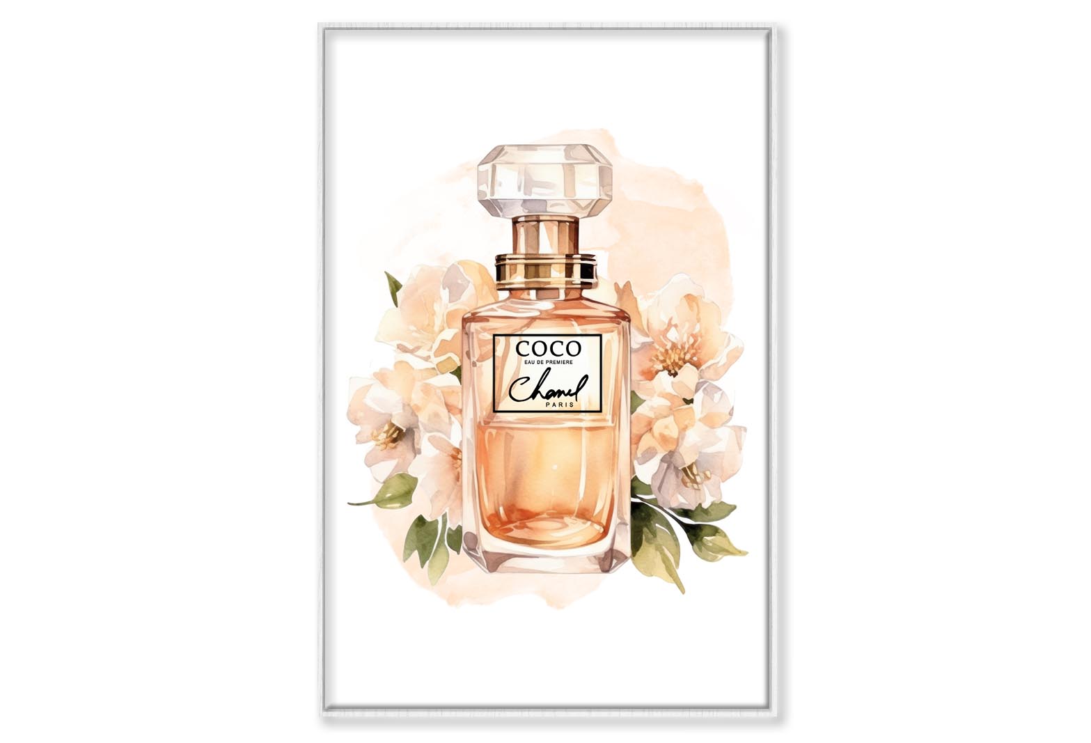 Gold Elegant Perfume Wall Art Limited Edition High Quality Print Canvas Box Framed White