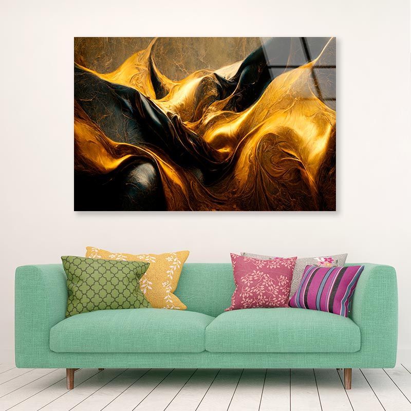 Black And Gold Waves Abstract  Acrylic Glass Print Tempered Glass Wall Art 100% Made in Australia Ready to Hang