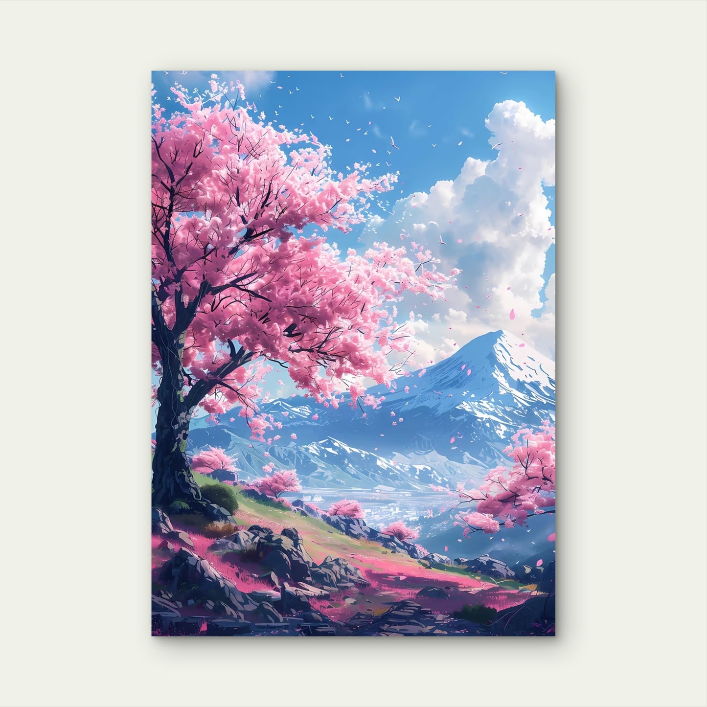 Mount Fuji Sakura Spring Valley 60x90cm Metal Print Ready to Hang