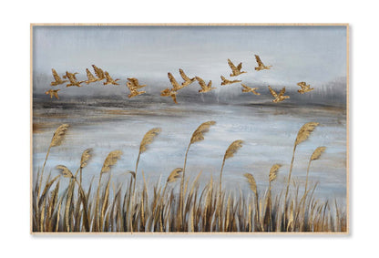 Lake & Flying Birds Oil Painting Wall Art Limited Edition High Quality Print