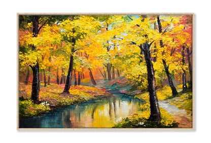 Autumn Trees With Lake In Forest Oil Painting Wall Art Limited Edition High Quality Print Canvas Box Framed Natural