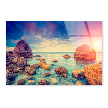 Morning Blue Sea Glowing by Sunlight  Acrylic Glass Print Tempered Glass Wall Art 100% Made in Australia Ready to Hang