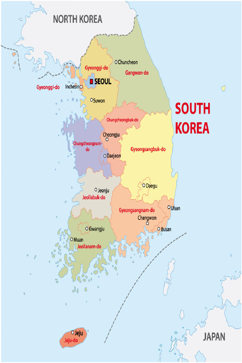 South Korea Administrative Map Home Decor Premium Quality Poster Print Choose Your Sizes