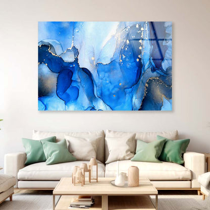 Blue Translucent Alcohol Ink Acrylic Glass Print Tempered Glass Wall Art 100% Made in Australia Ready to Hang