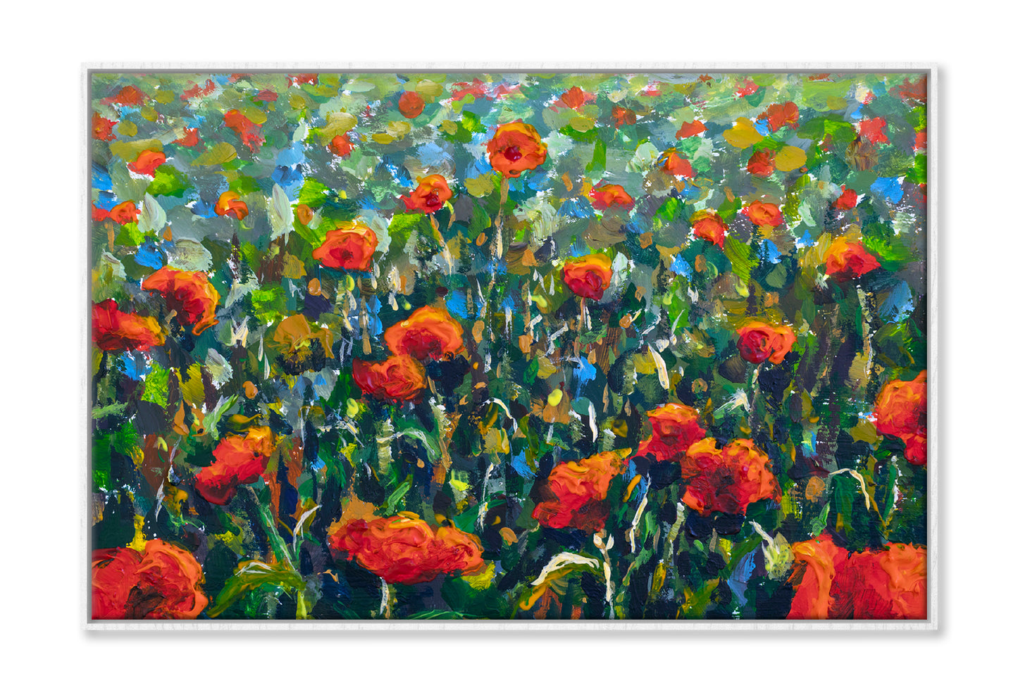 Red Poppy Field Landscape Oil Painting Wall Art Limited Edition High Quality Print Canvas Box Framed White