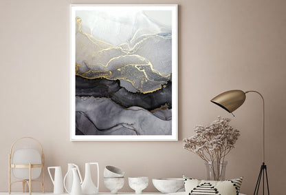 Abstract Black Grey Gold Marbled Painting Wall Art Home Decor Premium Quality Poster Print Choose Your Sizes