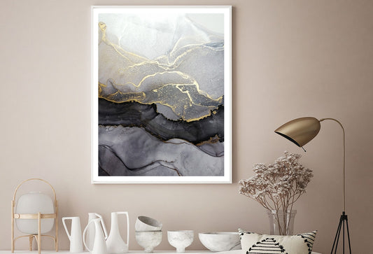 Abstract Black Grey Gold Marbled Painting Wall Art Home Decor Premium Quality Poster Print Choose Your Sizes