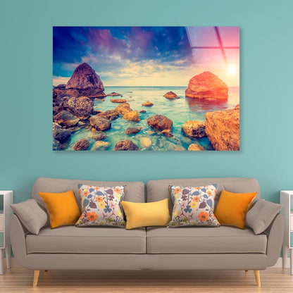 Morning Blue Sea Glowing by Sunlight  Acrylic Glass Print Tempered Glass Wall Art 100% Made in Australia Ready to Hang