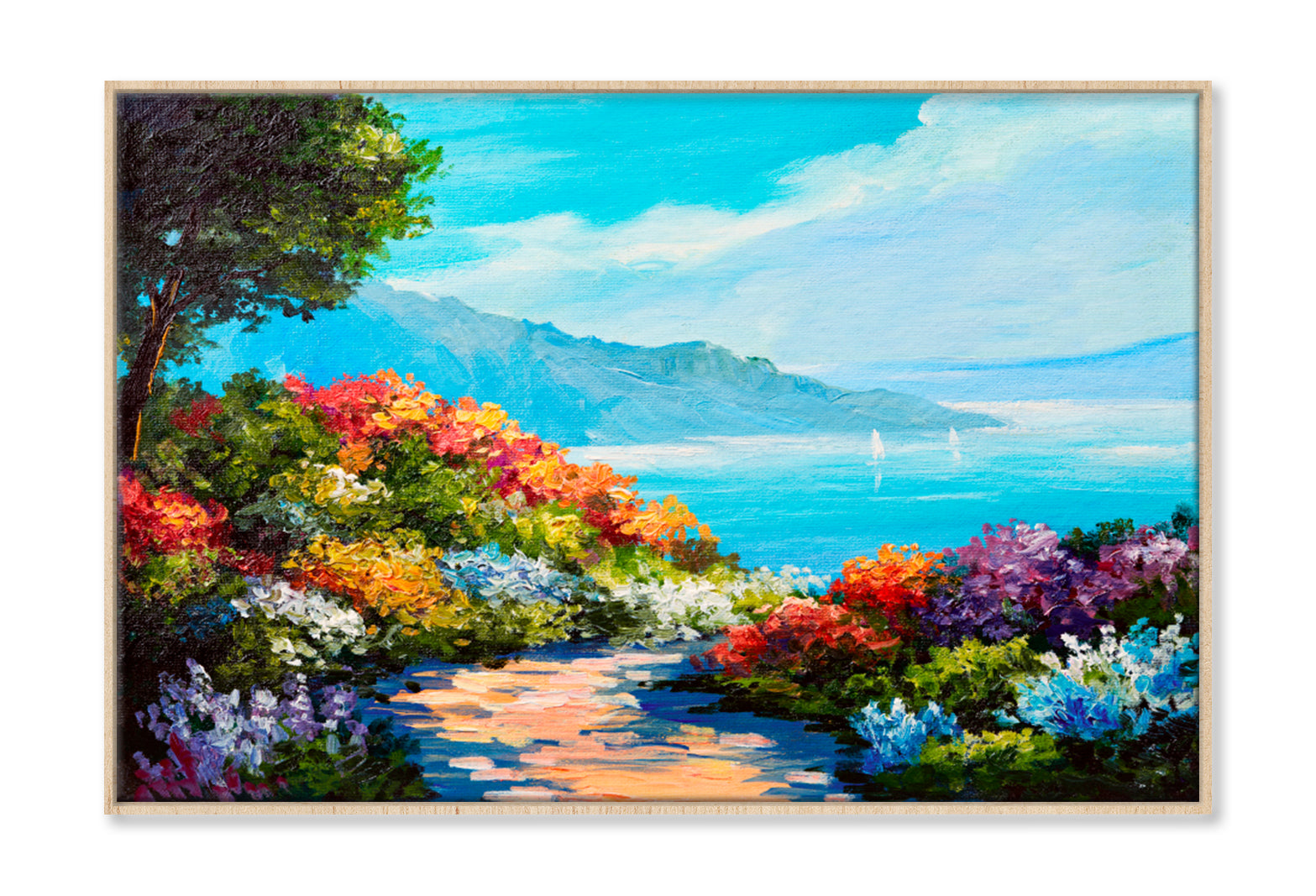 Colorful Flowers, Summer Seascape Oil Painting Limited Edition High Quality Print Canvas Box Framed Natural