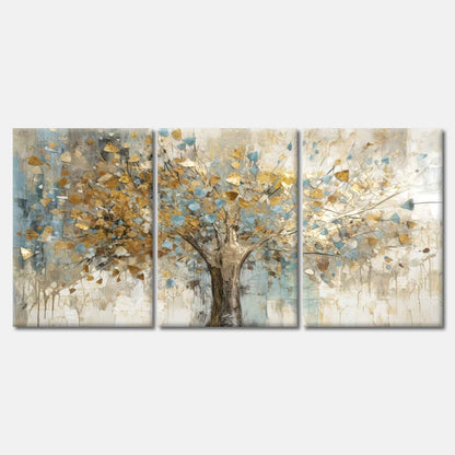 3 Set of Abstract Gold Tree High Quality Print 100% Australian Made Wall Canvas Ready to Hang