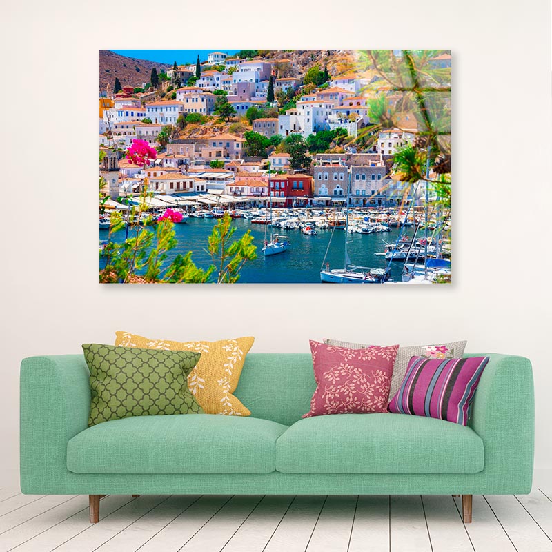 View of the Amazing Hydra Island Greece Acrylic Glass Print Tempered Glass Wall Art 100% Made in Australia Ready to Hang