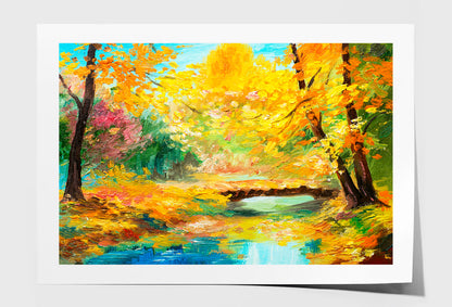 Colorful Autumn Forest With River Oil Painting Wall Art Limited Edition High Quality Print Unframed Roll Canvas None