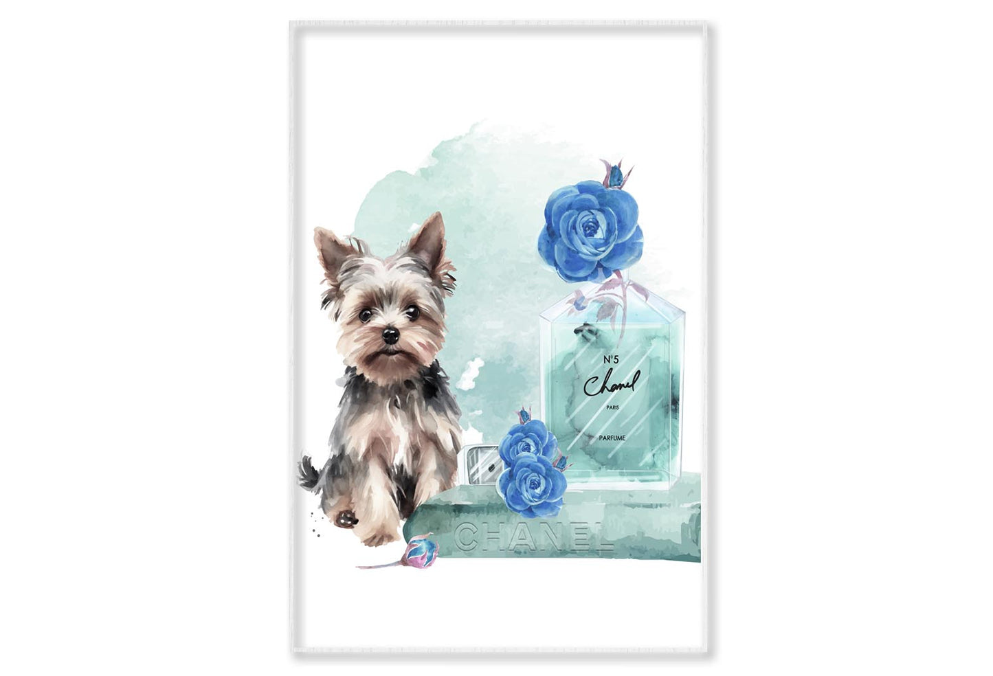 Perfume With Dog and Book set Wall Art Limited Edition High Quality Print Canvas Box Framed White